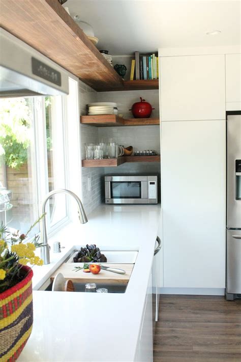 Gray open plan kitchen with blue island. 10 Beautiful Open Kitchen Shelving Ideas