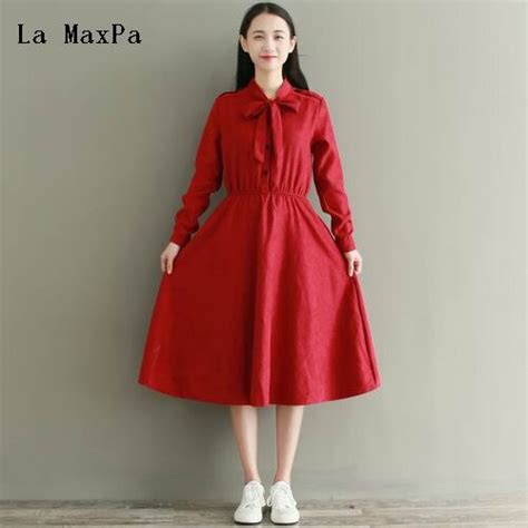 Mori Girl Corduroy Dresses 2018 New Spring Autumn Red Vestidos Women