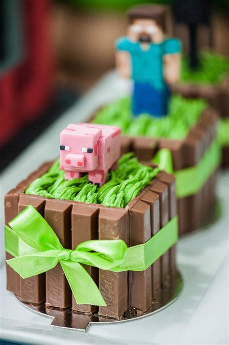 Karas Party Ideas Mini Cakes From A Minecraft Birthday Party Via Kara