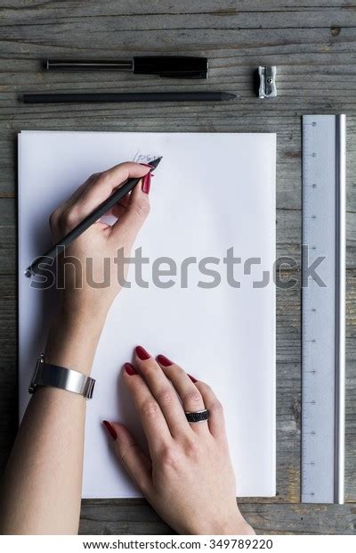 Womans Hand Writing On White Paper Stock Photo 349789220 Shutterstock