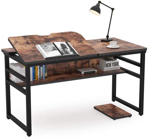 Tribesigns Drafting Table Drawing Desk With Storage Shelf 55 Inch