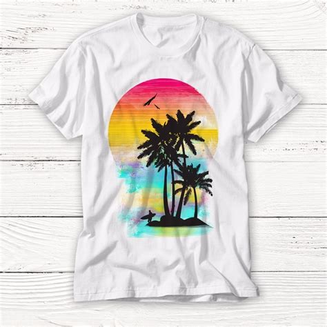 Classic Retro Beach Sunset T Shirt Mens Summer Tops Short Sleeve Tee