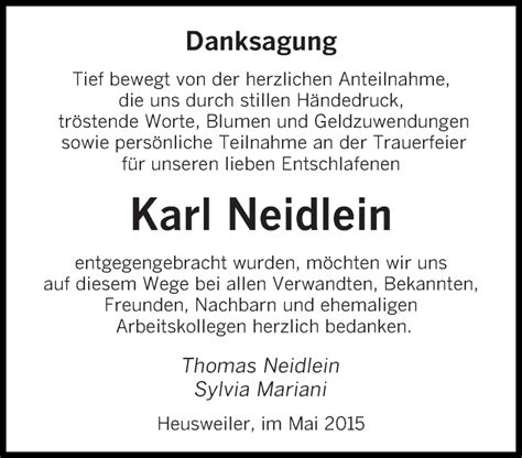 Traueranzeigen Von Karl Neidlein Saarbruecker Zeitung Trauer De