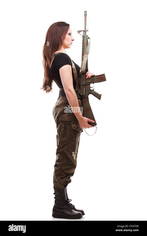 Beautiful Woman With Rifle Plastic Military Army Girl Holding Gun White