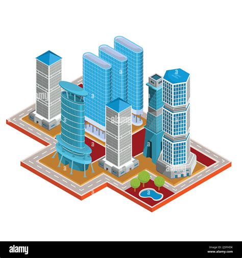 Vector Isometric 3d Illustrations Icons Of Buildings The Concept Of