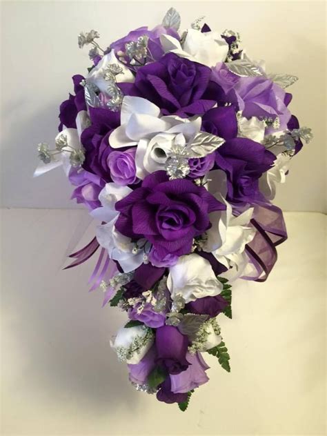 silver purple lavender silk roses wedding bridal bouquet customization available wedding