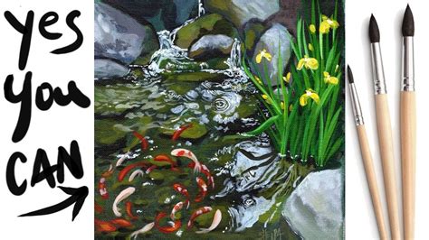 Koi Pond Waterfall Beginners Learn To Paint Acrylic Tutorial Step By