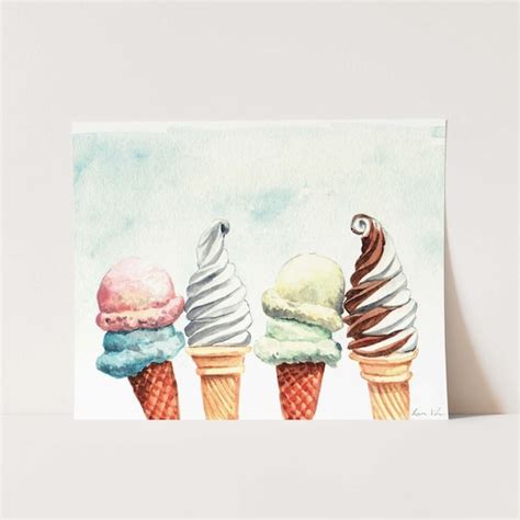 Ice Cream Art Ice Cream Painting Ice Cream Watercolor Ice Etsy