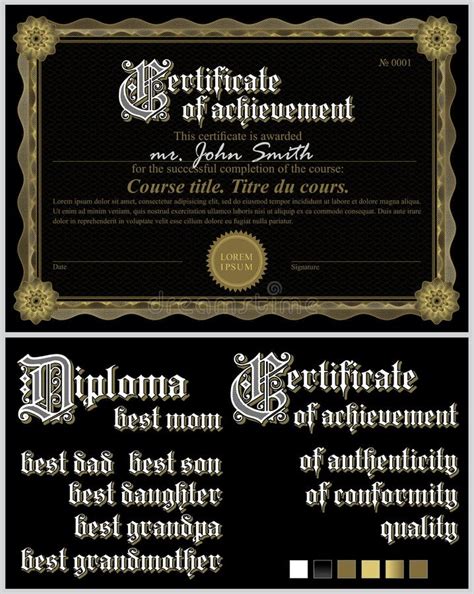 Black Gold Elegant Certificate Authenticity Stock Illustrations 8