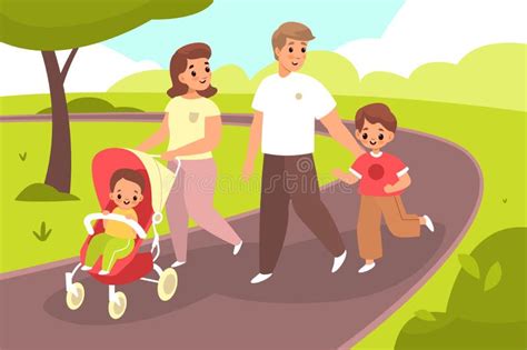 Caminar Con El Bebé Feliz Pareja Familiar En Parque De Verano Madre