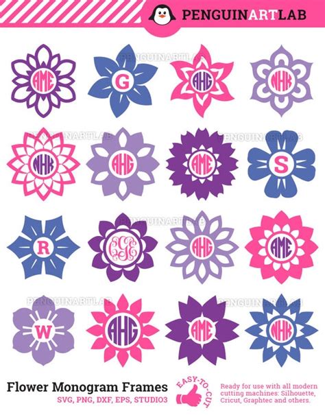 Flower Circle Monogram Frames Summer Flowers Svg Cut Files Etsy