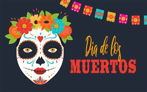 Dia De Los Muertos Banner Mit Bunten Mexikanischen Blumen Premium Vektor
