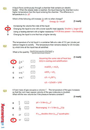 Thermal Physics Multiple Choice And Solutions Aqa A Level Physics