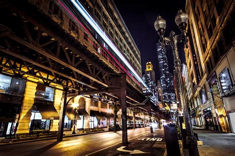 Houses Usa Night Street Street Lights Chicago City Wabash Avenue Cities