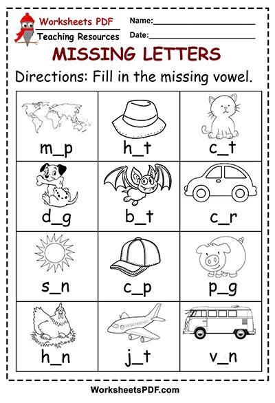 Missing Vowels Worksheets Worksheetsday