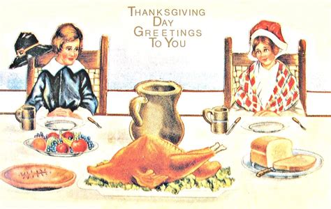 vintage Thanksgiving pilgrims at table | Vintage thanksgiving, Thanksgiving images, Thanksgiving ...