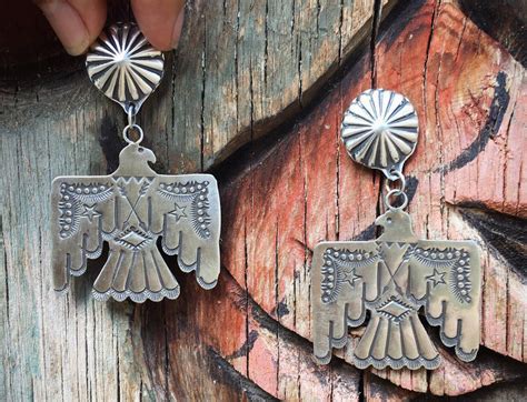Large Sterling Silver Thunderbird Earrings Native American Indian Jewelry By Navajo Vinc