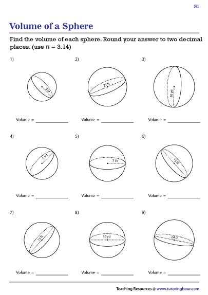 Volume Of Spheres Worksheets