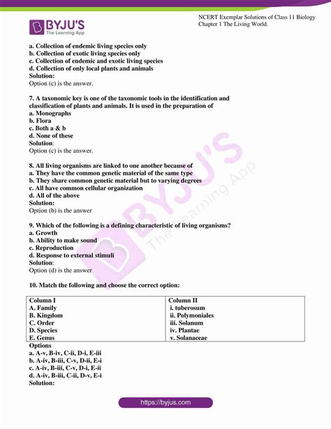 NCERT Exemplar Solution For Class 11 Biology Chapter 1 PDF Available