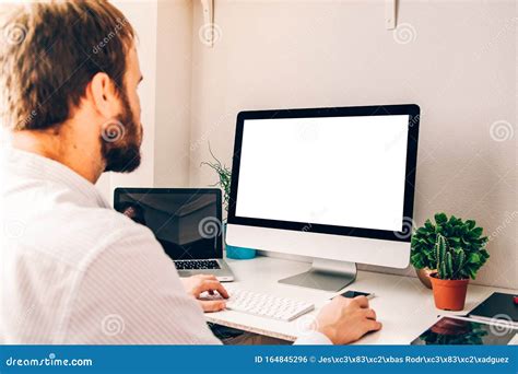 Man Using Computer At Home Stock Photo Image Of Computer 164845296