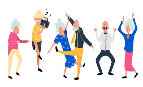 Ilustración De Bailar Ancianos Mujeres Y Hombres Felices En La Fiesta