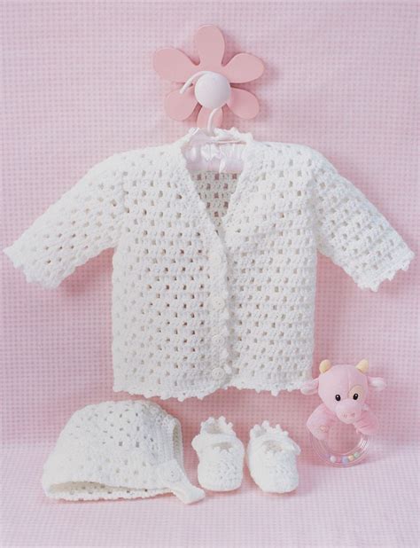 Lacy Set To Crochet In Bernat Softee Baby Solids Crochet Patterns