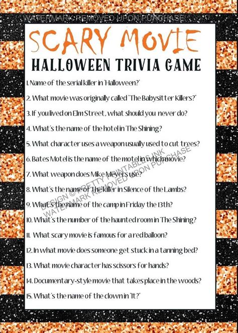 Printable Halloween Game Scary Movie Trivia Game Scary Movie Etsy Canada Movie Trivia Games