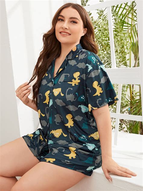 Plus Dinosaur Graphic Pajama Set Shein Usa Pajama Set Plus Size