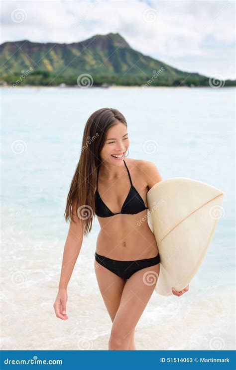 Portrait Of Surfer Woman On Waikiki Beach Hawaii Stock Image Image 51514063