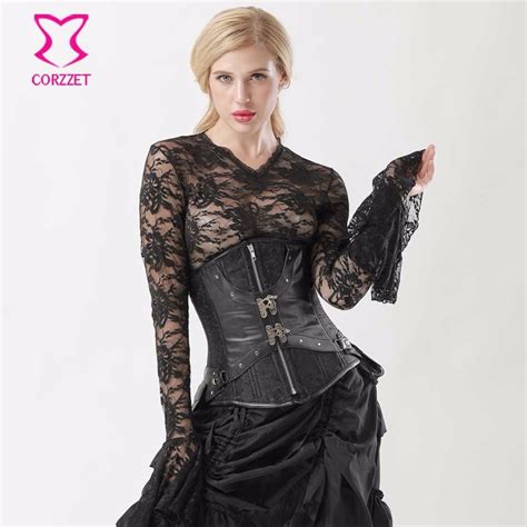Buy Black Leather And Brocade Gothic Underbust Corset