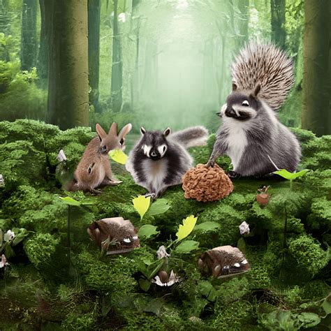 Animal Friends Raccoon Hedgehog Bird And Squirrel · Creative Fabrica