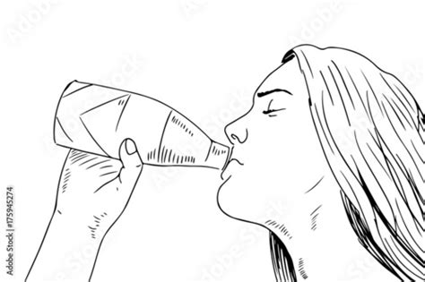 Girl Drinking Water Hand Drawn Illustration Stock Vector Adobe Stock