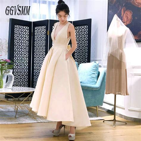 Buy Fashion Beige Wedding Dress 2019 Sexy White Wedding Gowns Women V Neck