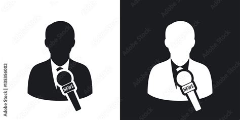 Vector News Reporter Icon Two Tone Version On Black And White
