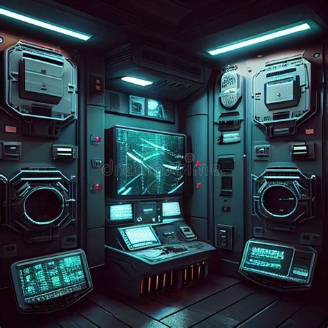Futuristic Sci Fi Futuristic Interior With Illuminated Computer Panels