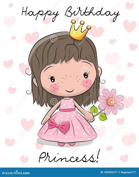Tarjeta Del Feliz Cumpleaños Con La Pequeña Princesa Ilustración Del