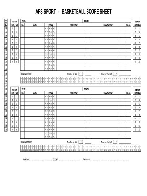 Basketball Score Sheet Fill Online Printable Fillable