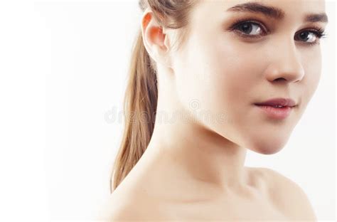 Young Sweet Brunette Woman Close Up Isolated On White Background