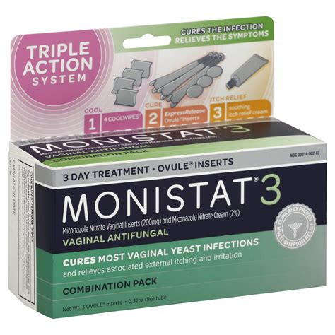 You may need a different or additional medication to treat your condition. Monistat 3 Vaginal Antifungal, Combination Pack, 1 pack