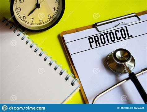 PROTOCOL On Top Of Yellow Background Stock Photo - Image of health ...
