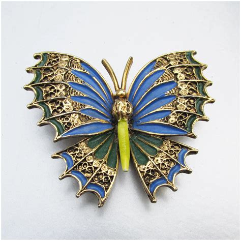 Pretty Signed Art Enamel Filigree Butterfly Pin Butterfly Pin