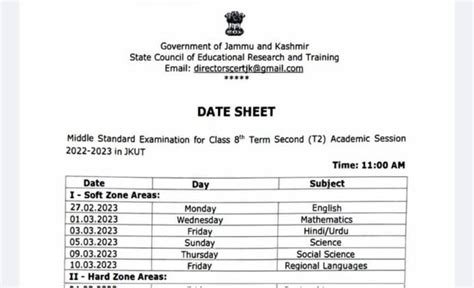 Jkbose 8th Class Date Sheet 2023 Pdf Download Know Details Here