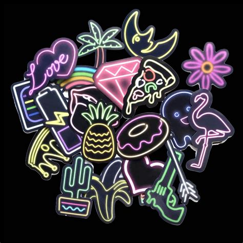 Luxury Neon Light Cute Style Stickers For Suitcase Doodle Diy
