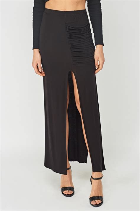 Ruched Front Slit Maxi Skirt Just 7