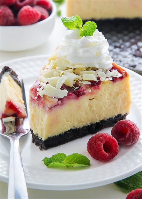 Aw, white chocolate raspberry is my dad's favorite cheesecake! White Chocolate Raspberry Cheesecake - Baker by Nature