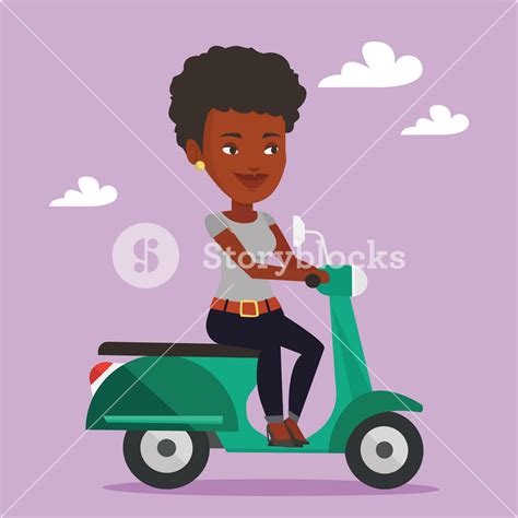 African American Woman Riding A Scooter Outdoors Smiling Woman