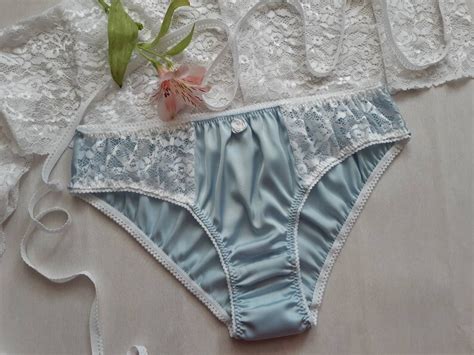 Blue Silk Panties With Lace Insert Handmade Silk Knickers Etsy