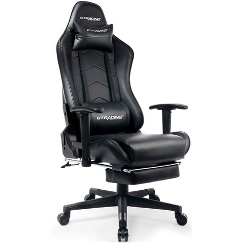 gtplayer gaming chair with footrest ergonomic reclining leather chair black