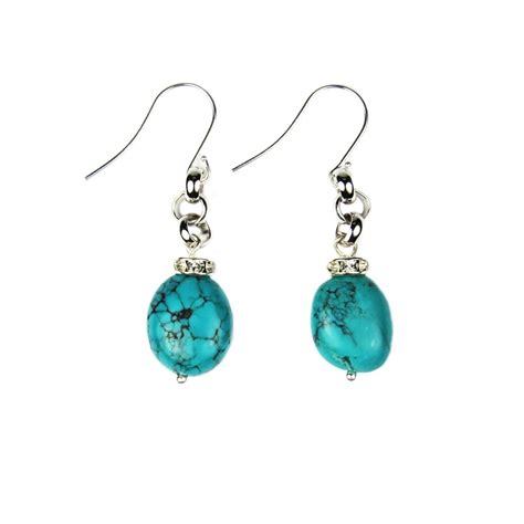 Composed Turquoise And Crystal Rondell Dangle Earrings Assembled In