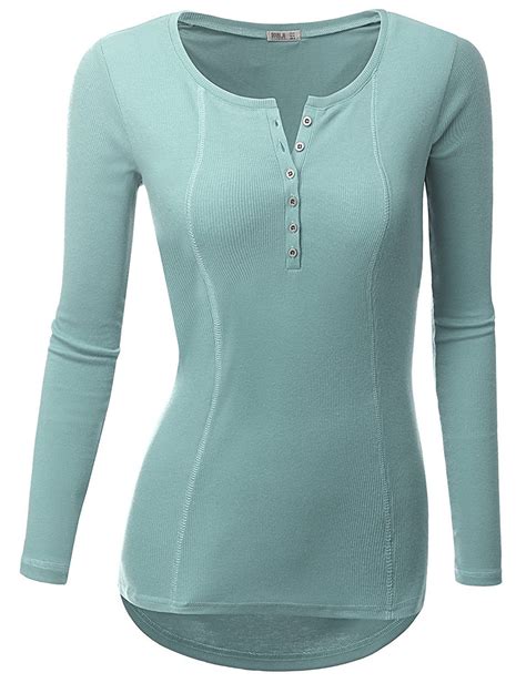 Doublju Basic Thermal Henely T Shirts For Women With Plus Size Mint 3xl